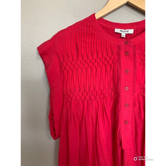 Madewell Watermelon Pink Embroidered Pleated Mini Dress Size Large NWT NO SLIP - Picture 5 of 15